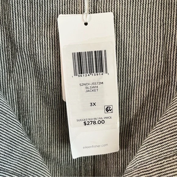 Eileen Fisher Jacket Black & White Stripe Ticking Stripe Jacket Sz 3X NWT Button - Picture 11 of 13